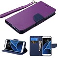 Insten Flip Leather Fabric Cover Case Lanyard w/stand/card slot For Samsung Galaxy S7 Edge - Purple