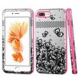 Insten Lace Flowers Hard 3-Layer Rubber Coated Silicone Cover Case For iPhone 7 Plus/ 8 Plus, Black/Pink