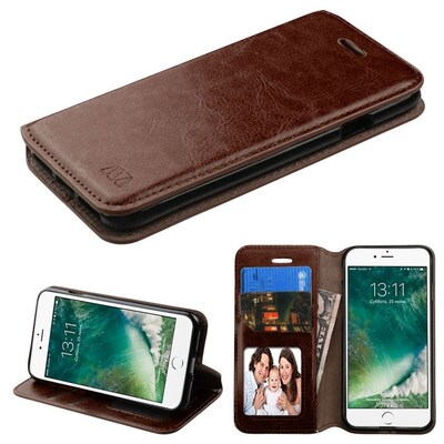 Insten Book-Style Leather Cover Stand with card slot & photo display For Apple iPhone 7/ 8, Brown