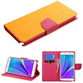 Insten Folio Leather Fabric Case w/stand/card holder For Samsung Galaxy Note 5 - Yellow/Hot Pink