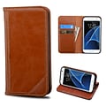Insten Book-Style Leather Fabric Cover Case w/stand/card holder For Samsung Galaxy S7 Edge - Brown