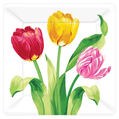 Amscan Easter Bright Tulips 7 in. Square Plate, Pack of 5 (541196)