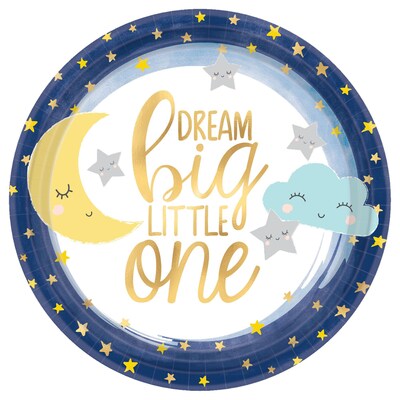 Amscan Twinkle Little Star Baby Shower 7 in. Paper Plates, Pack of 5 (542152)