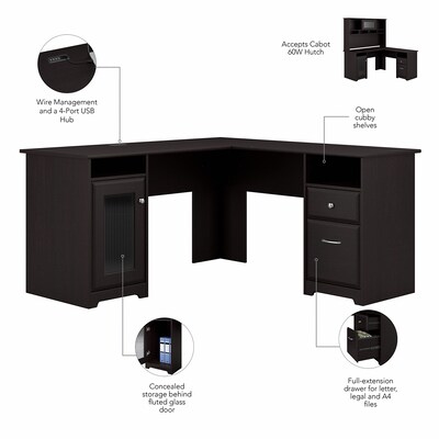 Bush Furniture Cabot 60W L Shaped Computer Desk, Espresso Oak (WC31830K)