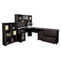 Bush Furniture Cabot L Shaped Desk w/ Hutch, 6 Cube Organizer and Lateral File Cabinet, Espresso Oak (CAB003EPO)