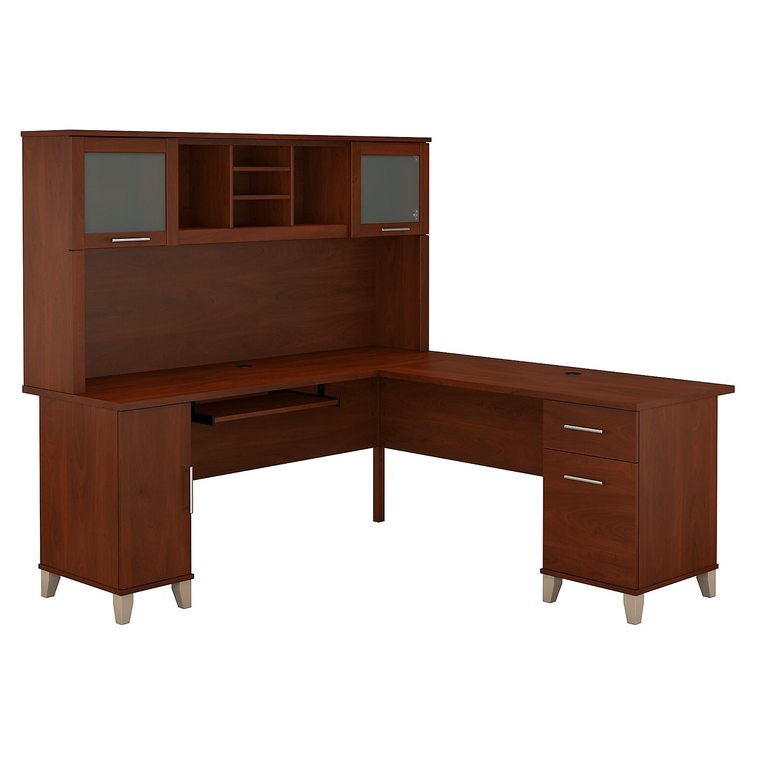 Bush Furniture Somerset 72W L Shaped Desk with Hutch, Hansen Cherry (SET001HC)