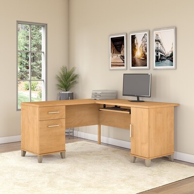 Bush Furniture Somerset 60"W L Shaped Desk with Storage, Maple Cross (WC81430K)