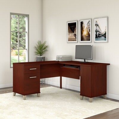 Bush Furniture Somerset 60"W L Shaped Desk with Storage, Hansen Cherry (WC81730K)