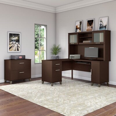 Bush Furniture Somerset 60"W L Shaped Desk with Storage, Mocha Cherry (WC81830K)