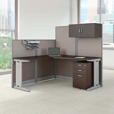 Bush Business Furniture Office in an Hour 65W x 65D L Shaped Cubicle Workstation w/ Storage, Mocha Cherry (WC36894-03STGK)