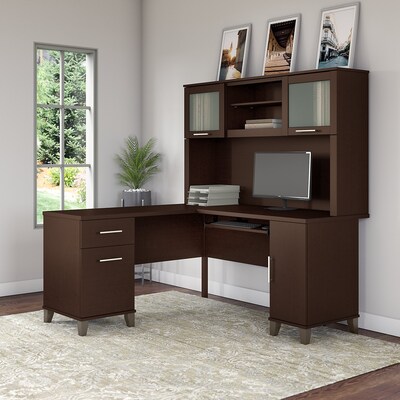 Bush Furniture Somerset 60"W L Shaped Desk with Hutch, Mocha Cherry (SET002MR)