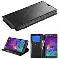 Insten Book-Style Leather Fabric Case w/stand/card slot For Samsung Galaxy Note 4 - Black