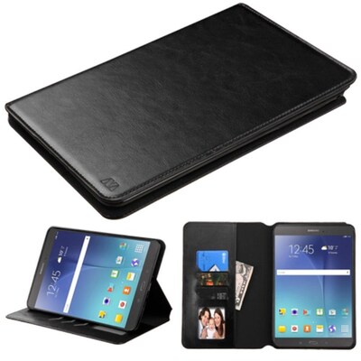 Insten Flip Leather Fabric Case w/stand/card slot/Photo Display For Samsung Galaxy Tab A 8 - Black