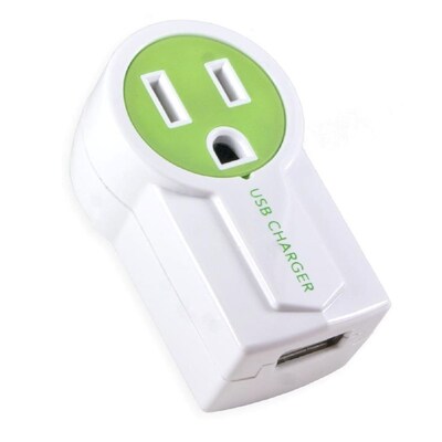 Connectland Single US Plug Wall Electrical Outlet with USB Output Green