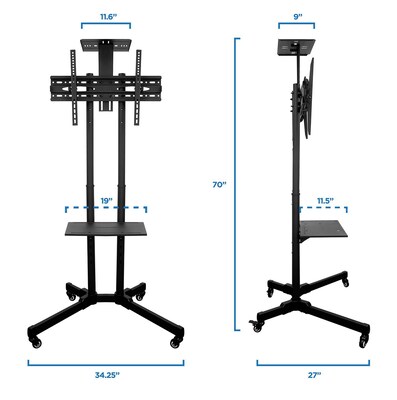 Mount-It! Steel Mobile TV Cart Stand, Black (MI-876)