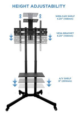 Mount-It! Steel Mobile TV Cart Stand, Black (MI-876)