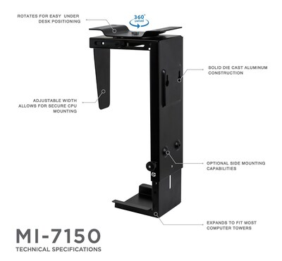 Mount-It! Aluminum CPU Under Desk Stand, Black (MI-7150)