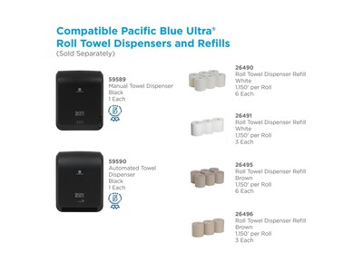 Pacific Blue Ultra Recycled Hardwound Paper Towels, 1-Ply, 6 Rolls/Carton (26495)