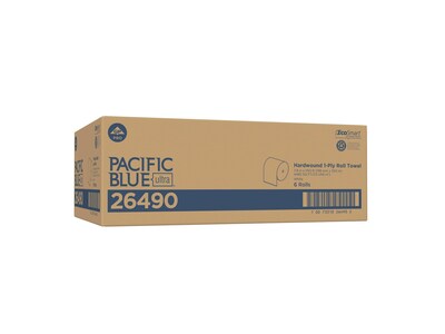 Pacific Blue Ultra Hardwound Paper Towels, 1-Ply, 6 Rolls/Carton (26490)