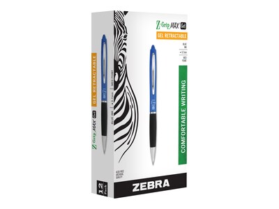 Zebra Z-Grip Max Retractable Gel Pens, Medium Point, Blue Ink, Dozen (42220)