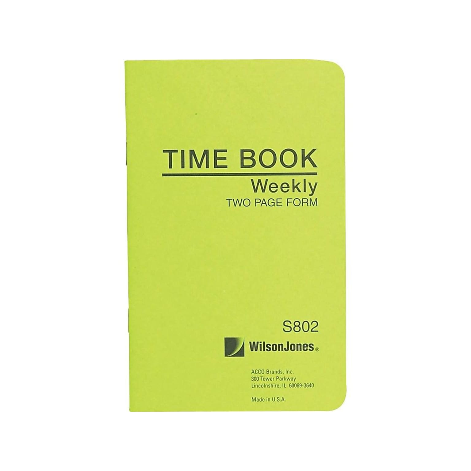 Wilson Jones Foremans Time Book, 4.25 x 6.8, Green, 36 Sheets/Book (S802)