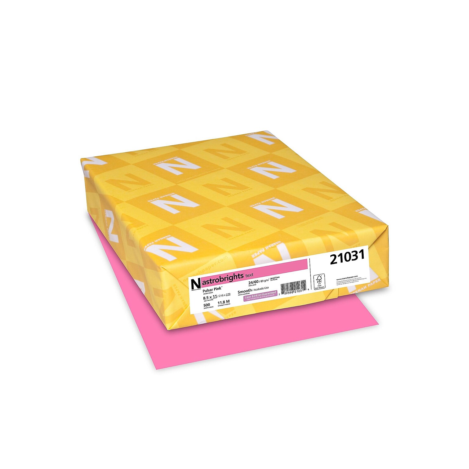 Astrobrights Colored Paper, 24 lbs., 8.5 x 11, Pulsar Pink, 500/Ream, 10 Reams/Carton (21031A)