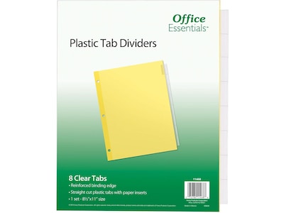 Office Essentials Insertable Paper Dividers, 8 Tabs, Clear (11468)