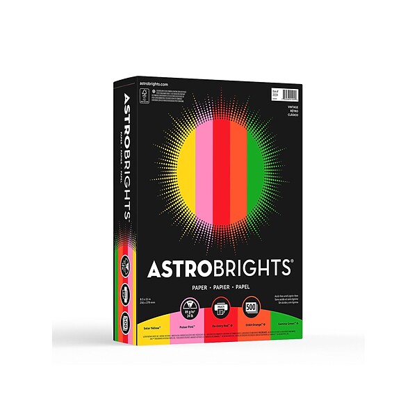 Astrobrights Vintage Multipurpose Paper, 24 lbs., 8.5 x 11, Assorted Colors, 500 Sheets/Pack (21224)
