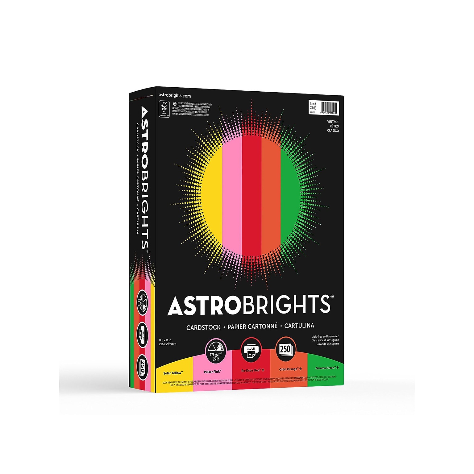 Astrobrights Vintage Cardstock Paper, 65 lbs, 8.5 x 11, Assorted Colors, 250/Pack (21003/22003)