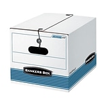 Bankers Box Medium-Duty FastFold File Storage Boxes, String & Button, Letter/Legal Size, White/Blue,