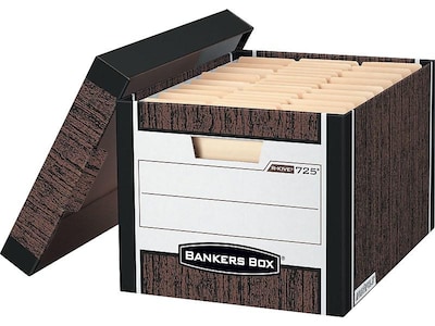 Bankers Box R-Kive® Heavy-Duty FastFold File Storage Boxes, Lift-Off Lid, Letter/Legal Size, Woodgra