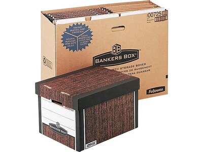 Bankers Box R-Kive® Heavy-Duty FastFold File Storage Boxes, Lift-Off Lid, Letter/Legal Size, Woodgrain, 4/Pack (0072506)