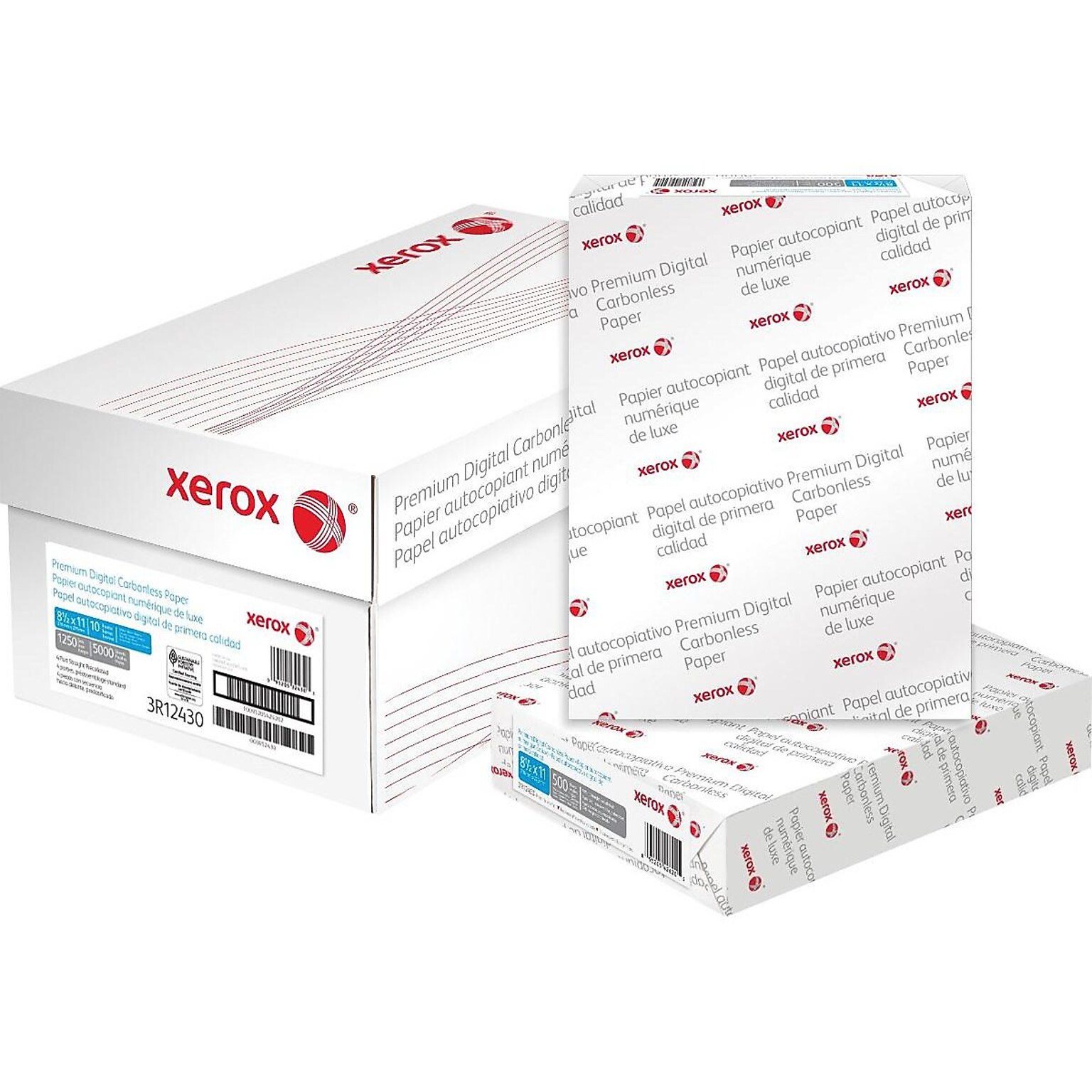 Xerox Revolution Carbonless Paper, 8.5 x 11, 20 lbs, 92 Brightness, 1250/Ream, 4 Reams/Carton (3R12430)