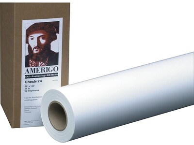 PM Company Amerigo Copy-20 Wide Format CAD Bond Paper, 36" x 500', Uncoated, 2/Carton (09136)