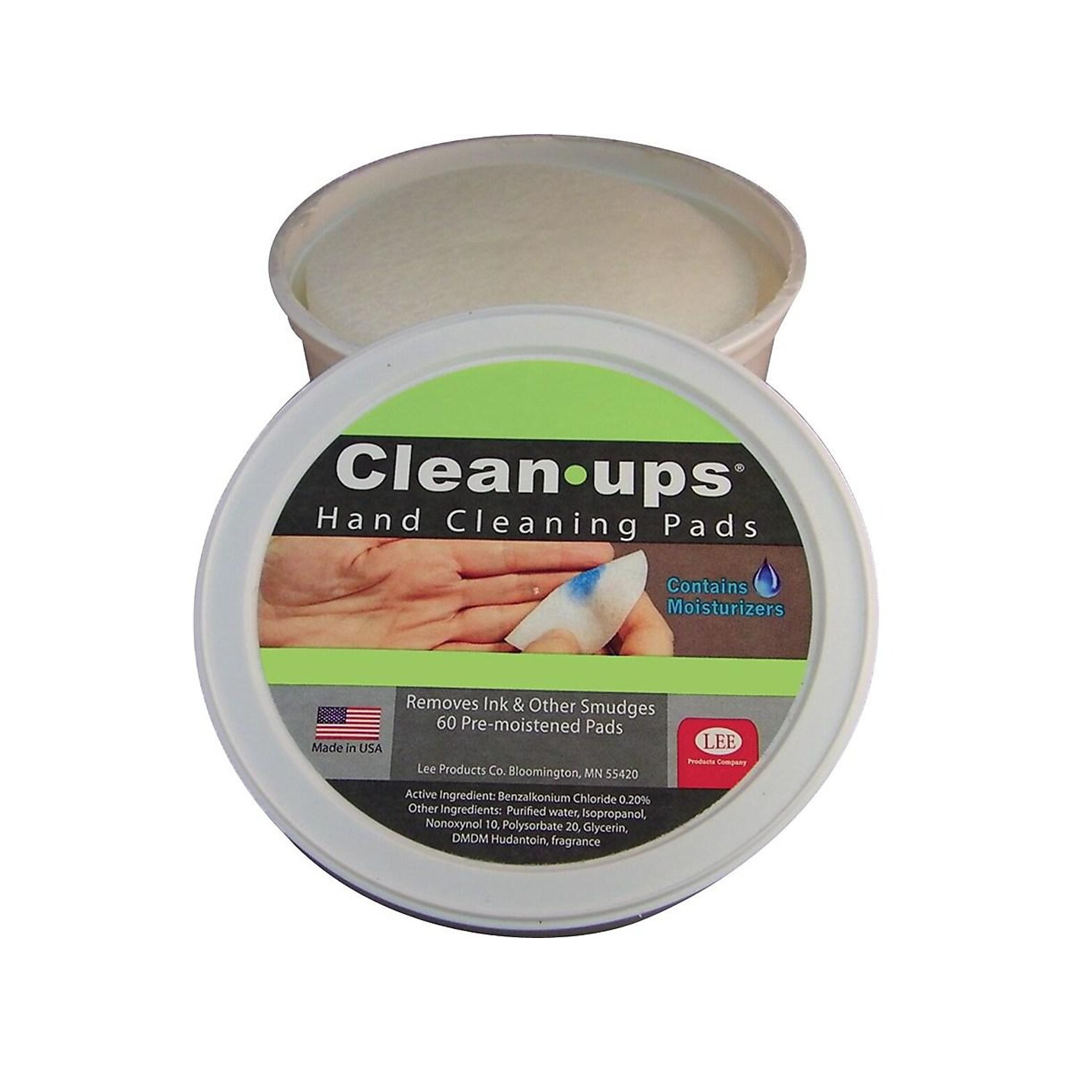 Lee Clean-Ups Moistened Hand Cleaning Pads, Isopropyl Alcohol, Mild Floral, 60/Pack (10145)