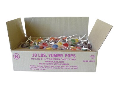 F.B. Washburn Candy Candy Yummy Pops Lollipops, Variety, 160 Oz., 10/Carton (331S)