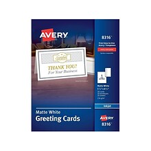 Avery Half-Fold Greeting Cards with Envelopes, 5.5 x 8.5, Matte White, Inkjet, 30/Pack (08316)