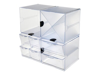 Deflect-O Cube 4 Compartment Stackable Plastic Compartment Storage, Clear (350201)