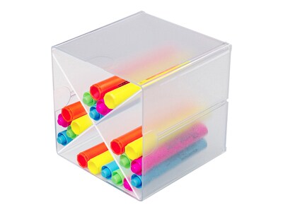 Deflect-O Cube 4 Compartment Stackable Plastic Compartment Storage, Clear (350201)