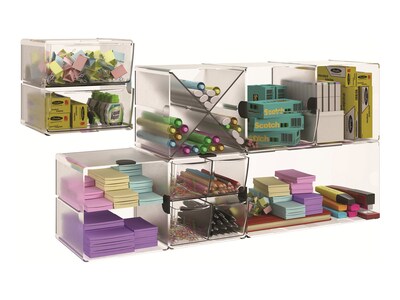 Deflect-O Cube 1 Compartment Stackable Plastic Compartment Storage, Clear (350501)