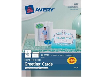 Avery Quarter-Fold Greeting Cards with Envelopes, 4.25 x 5.5, Matte White, Inkjet, 20/Pack (03266)