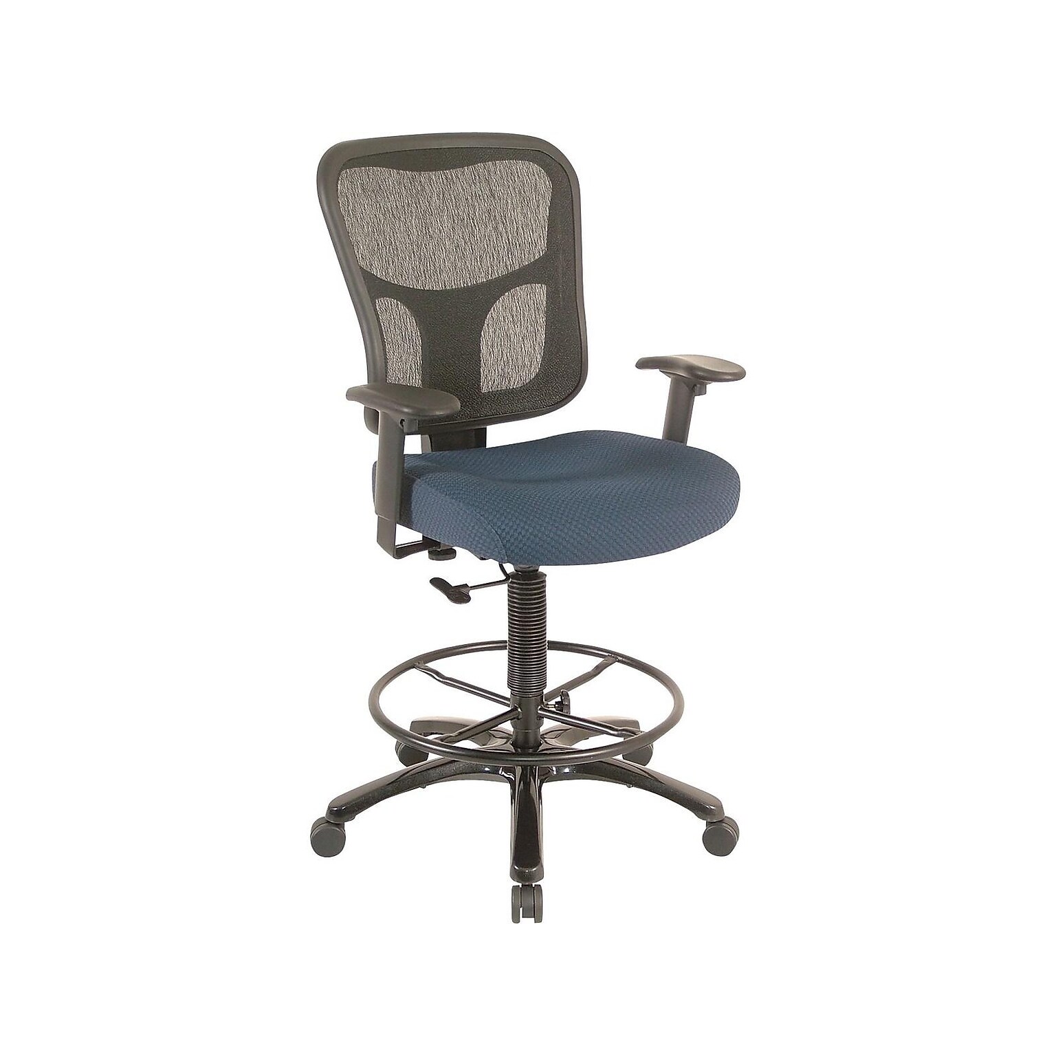 Tempur-Pedic Fabric Drafting Stool with Backrest and Footrest with Lumbar Support, Navy (TP8200-NAVY)