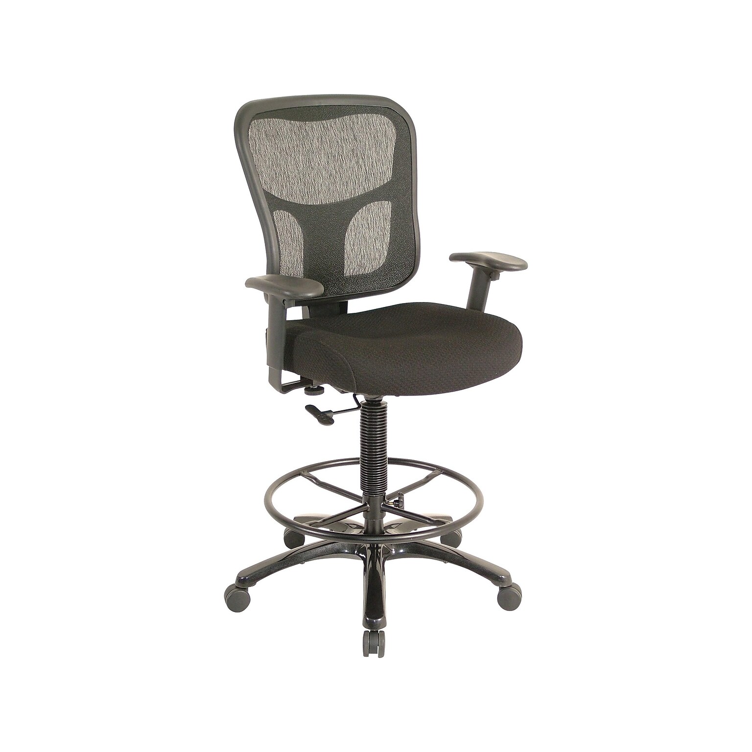 Tempur-Pedic Fabric Drafting Stool with Backrest and Footrest with Lumbar Support, Black (TP8200-BLACK)