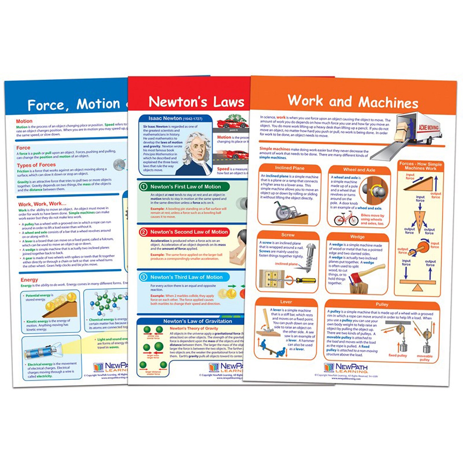 New Path Learning Force & Motion Bulletin Board Charts, Set of 3 (NP-943504)