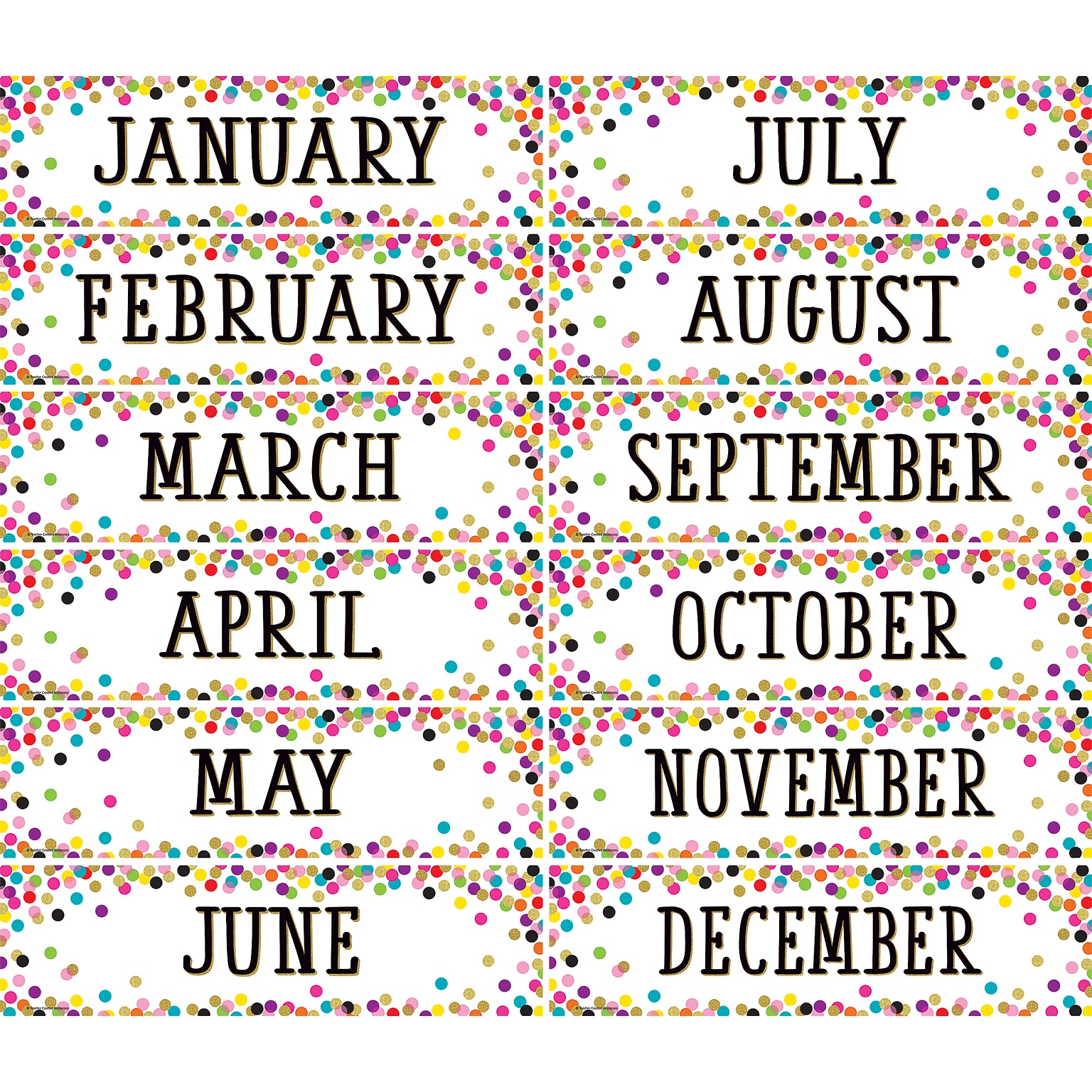Teacher Created Resources Confetti Monthly Headliners, 3 Packs of 12 (TCR8803BN)