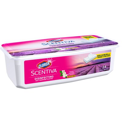 Clorox Scentiva Disinfecting Wet Mop Pad Refills, Tuscan Lavender & Jasmine Scented, 24/Pack (32033)