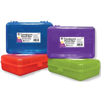 Charles Leonard Snap Translucent Pencil Boxes, Assorted Colors, 12/Pack (CHL76305BN)