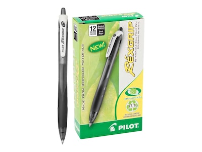 Pilot RexGrip BeGreen Retractable Ballpoint Pens, Medium Point, Black Ink, Dozen (32370)