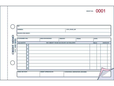 Rediform 3-Part Carbonless Credit Memos, 5.5"L x 7.88"W, 50 Sets/Book (RED7L787)