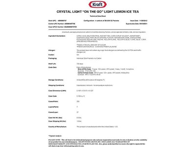 Crystal Light On The Go Lemon Powder Tea, 0.08 oz., 30/Box (00757)